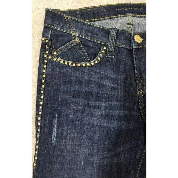 Rock Republic ~Women's Size 6M~Blu Denim Boot Cut "Kasandra" Jeans w/Gold Stud. - Picture 4 of 12